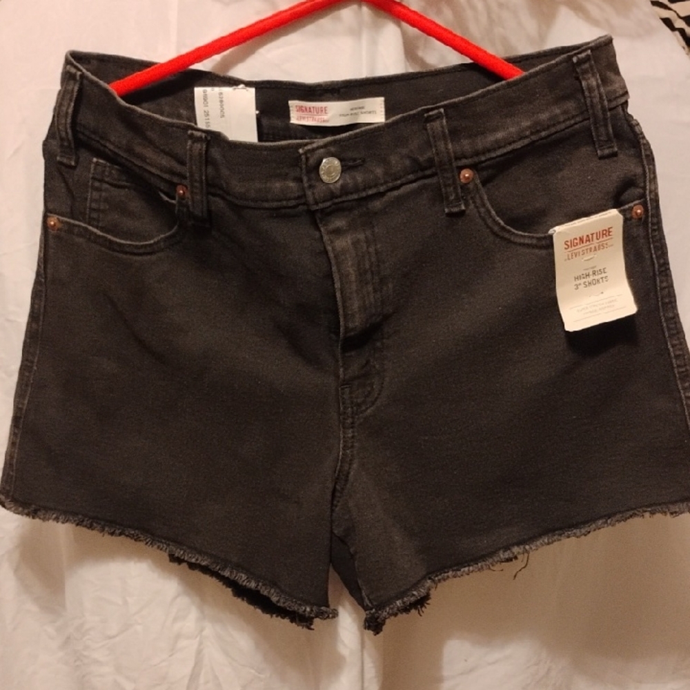 Signature by Levi Strauss Black Jean Shorts Distressed Hem